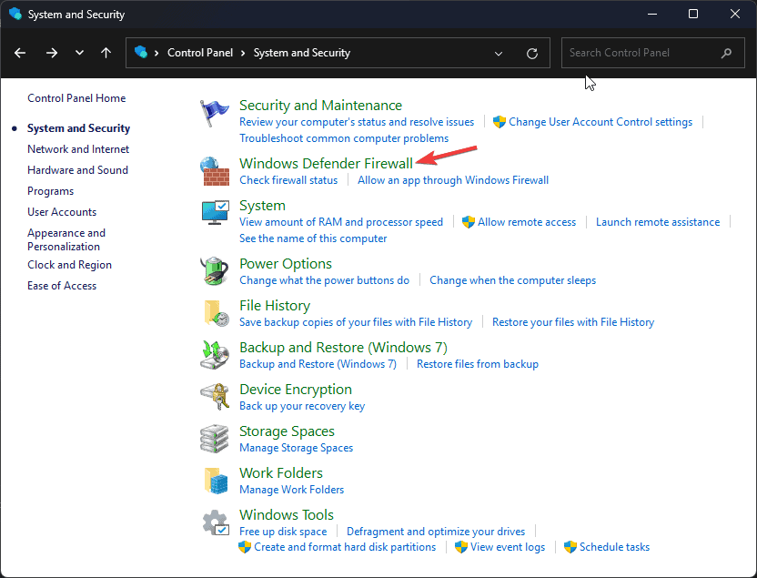Windows Defender Firewall — главное окно