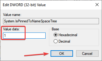 Установка значения 1 для System.IsPinnedToNameSpaceTree