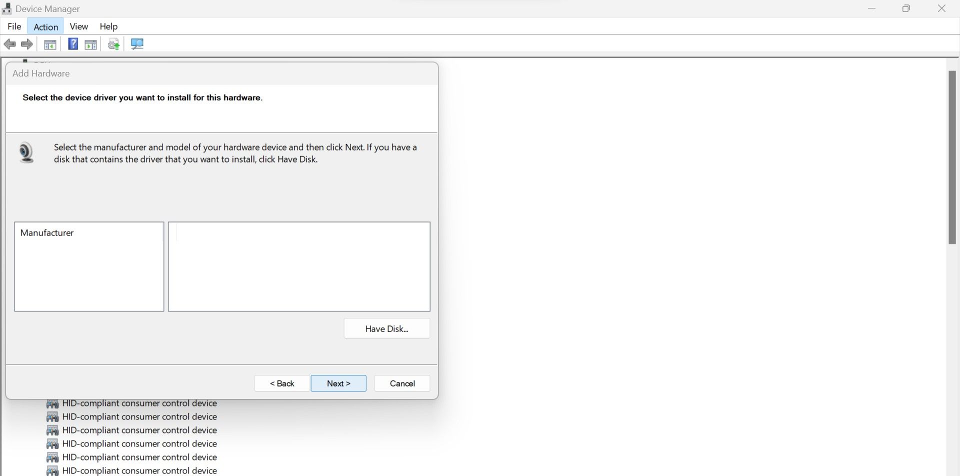 Отсутствие производителя или модели камеры в мастере