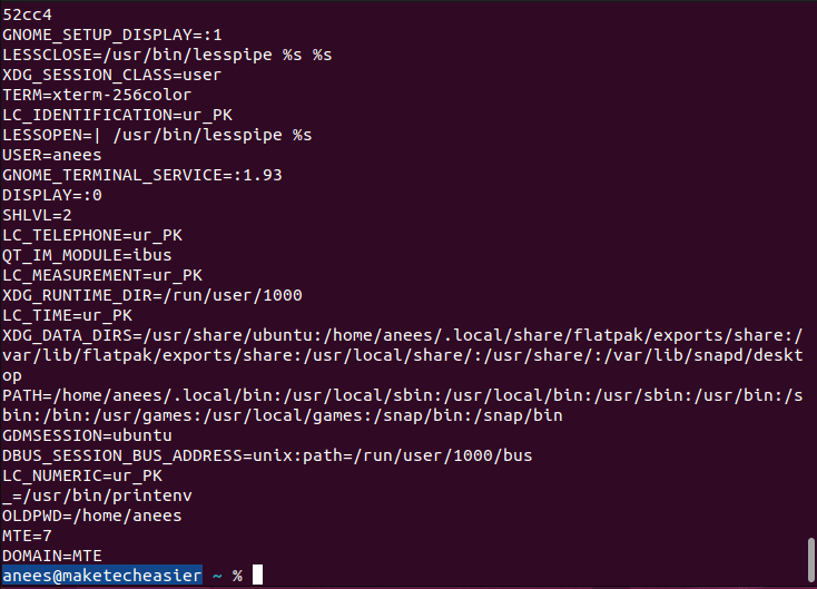 Скриншот: список всех переменных окружения