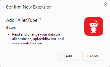 Окно подтверждения установки расширения в Chrome