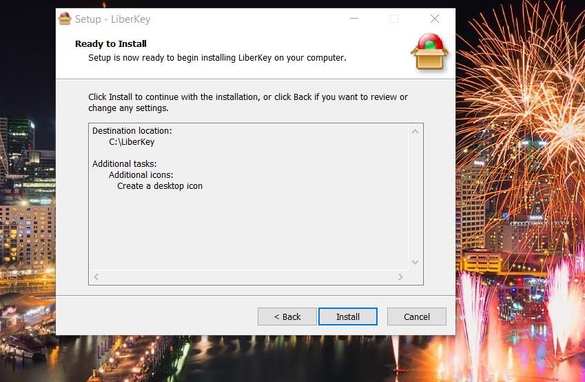 Кнопка Install в установщике LiberKey