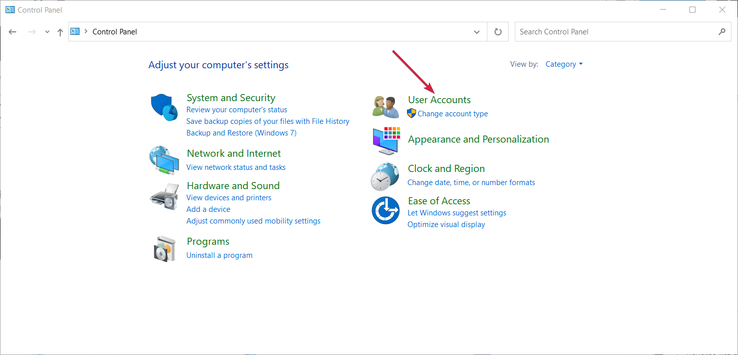 Раздел 'Учетные записи пользователей' в Панели управления