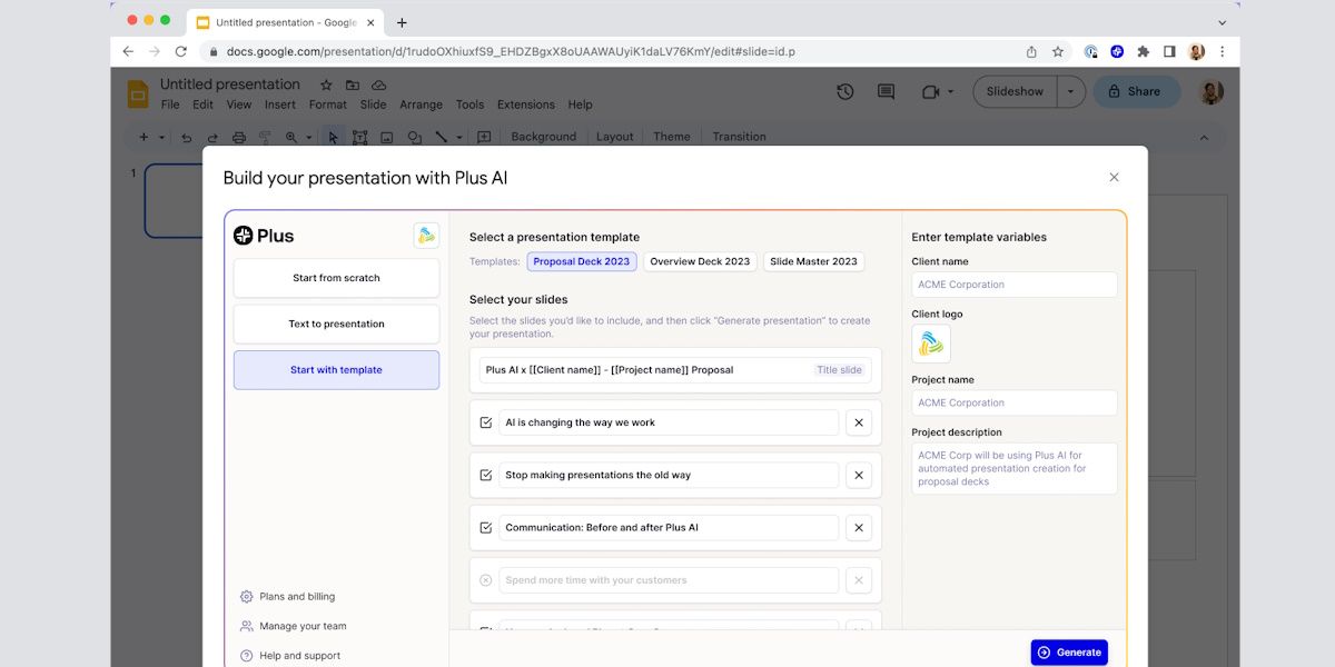 Инструмент создания презентаций Plus AI на Mac