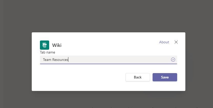 Окно переименования Wiki с кнопками Сохранить и Назад