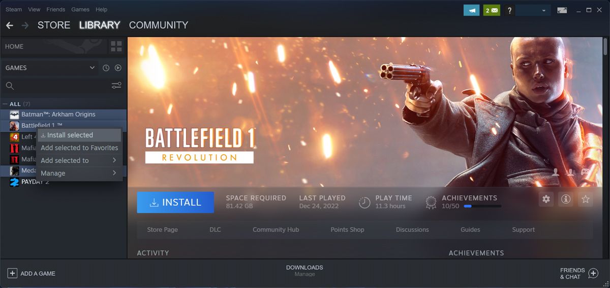 Выбор игр для пакетной установки в клиенте Steam