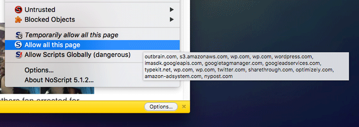 NoScript: Domains als 'Untrusted' markieren, um Optionen zu entfernen