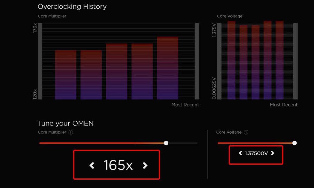 Настройки множителя и напряжения процессора в OMEN Gaming Hub
