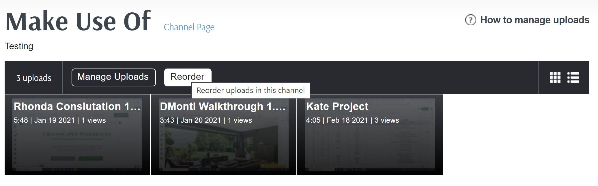 Перестановка видео в канале