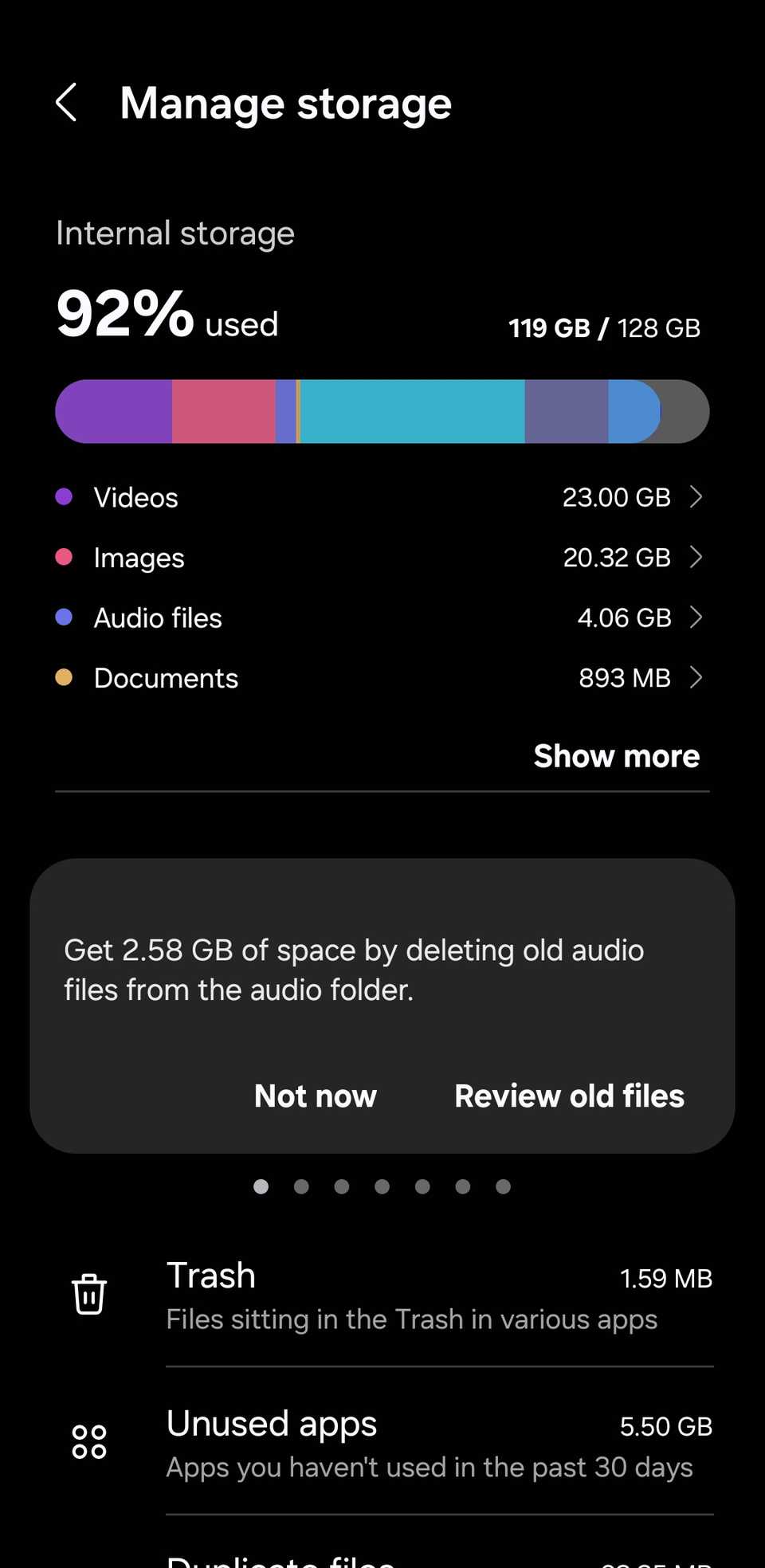 подробная статистика хранилища на Android