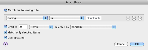 Кнопки Live updating и Match only checked items в iTunes