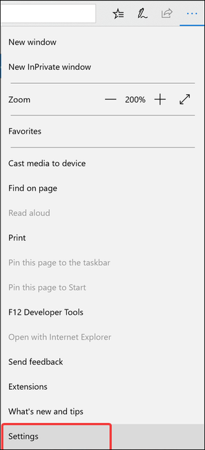 Нажмите 'Настройки' в Microsoft Edge