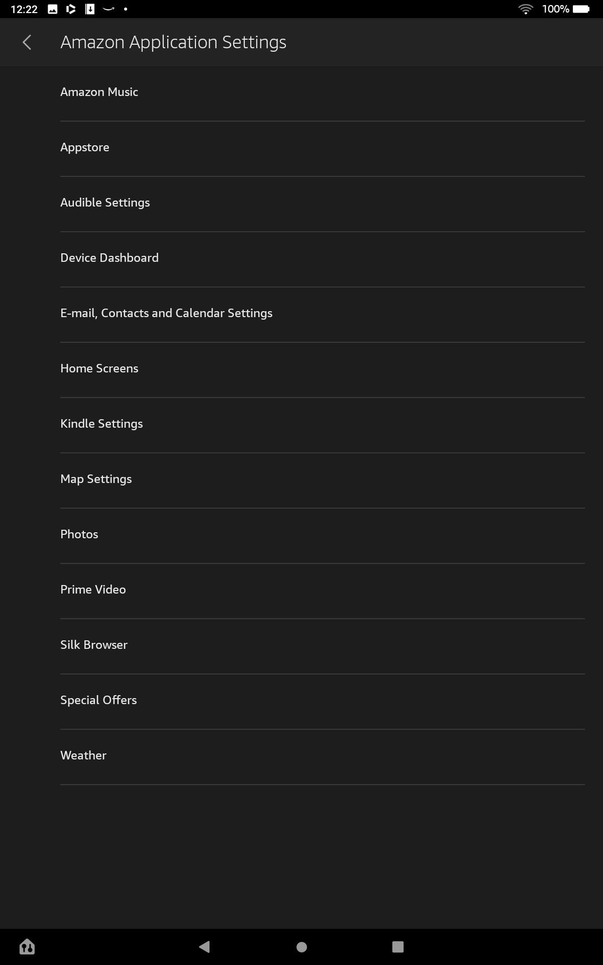 Настройки приложений Fire OS