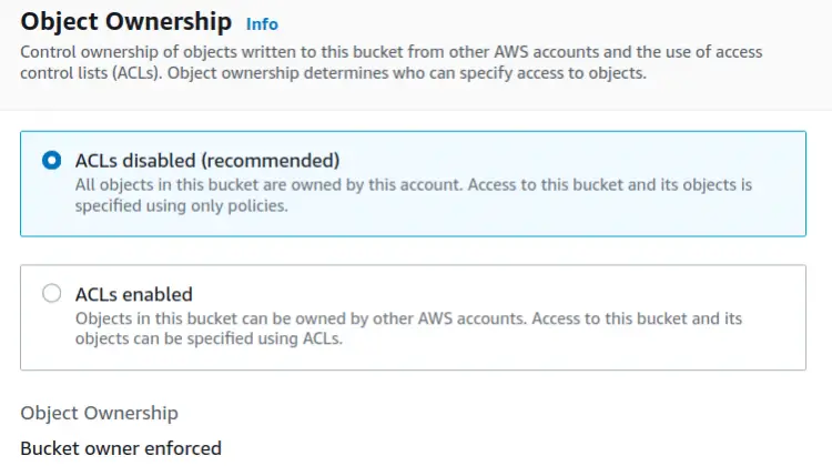 Настройка владения объектами: рекомендуется отключить ACL и полагаться на политики IAM и политики бакета
