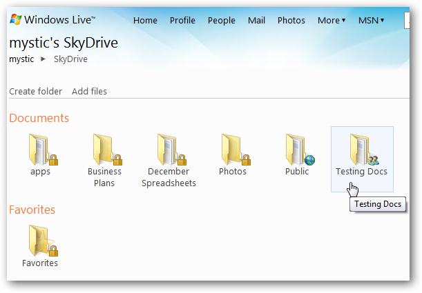 Список файлов в SkyDrive: показан загруженный документ