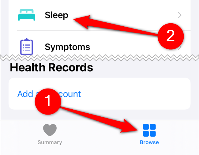 Выберите вкладку «Обзор», затем раздел «Сон» в приложении «Здоровье»