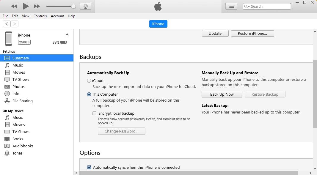 Восстановление резервной копии через iTunes на компьютере