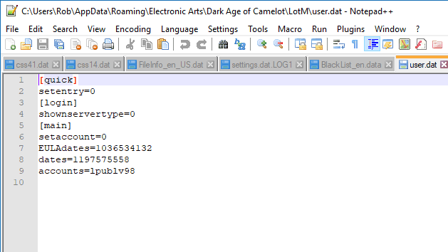 Читаемый текстовый .dat-файл с данными аккаунта в игре