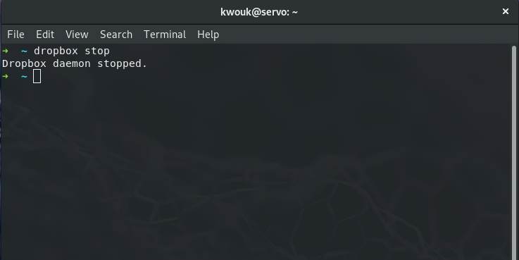Остановка сервиса Dropbox в терминале перед запуском исправления