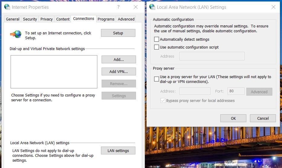Параметр Использовать прокси-сервер в Windows