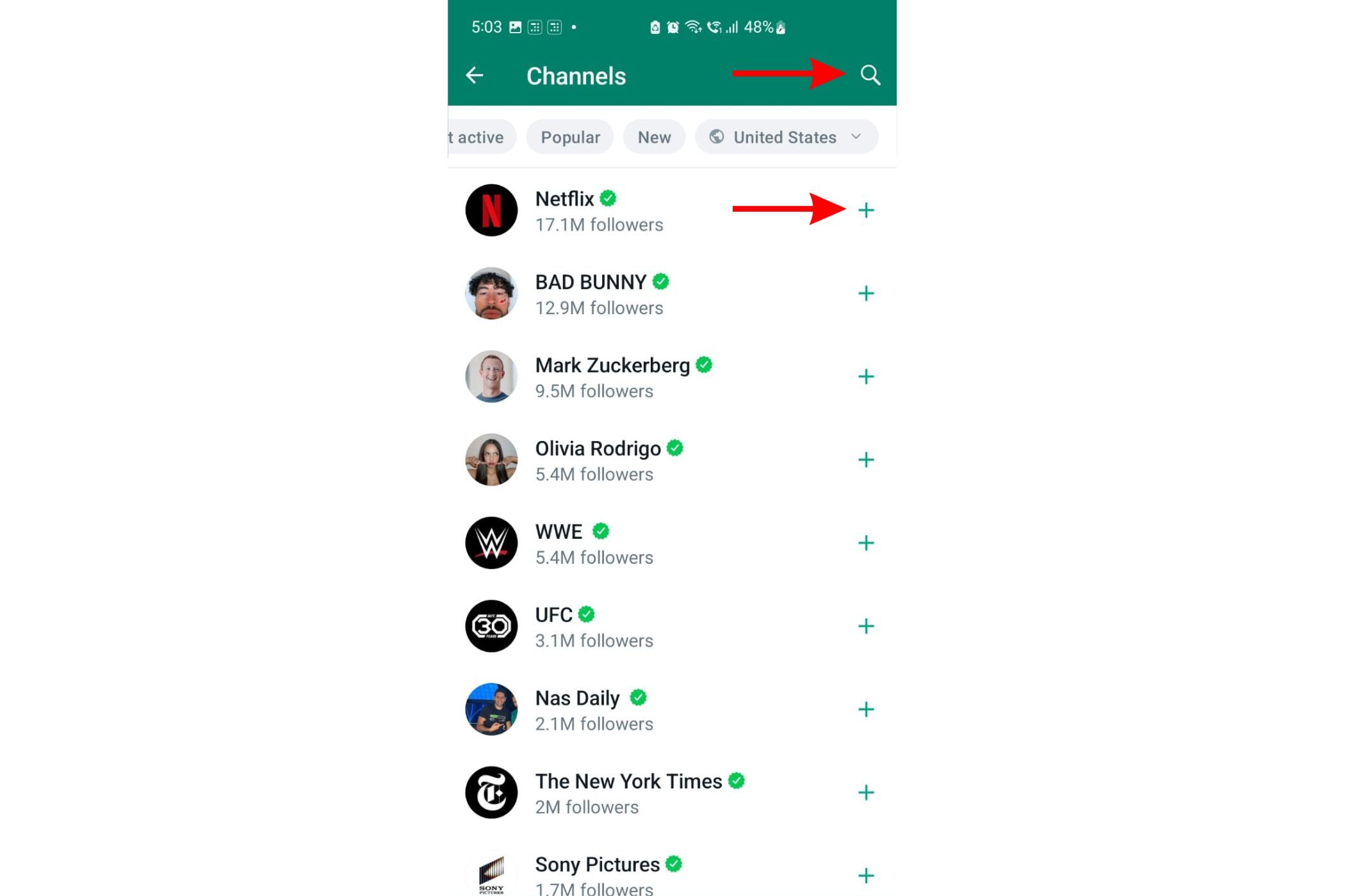 Поиск канала WhatsApp