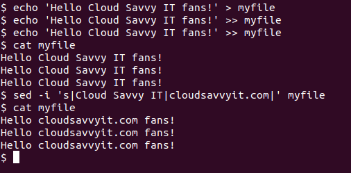 Пример редактирования файла с помощью sed