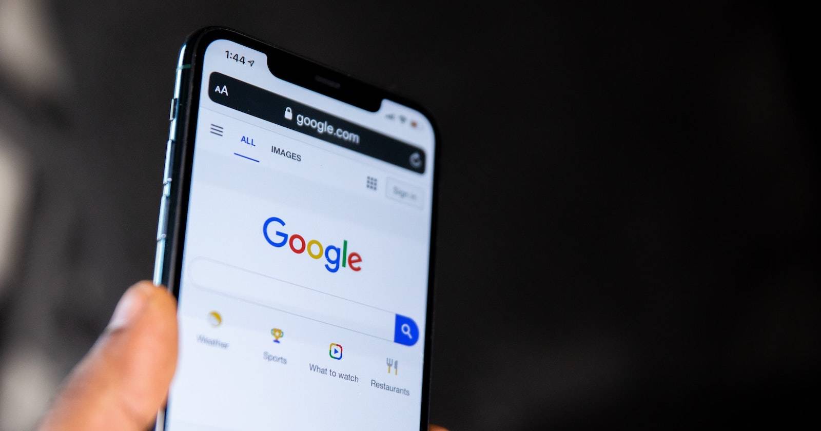 Google Search page open in iPhone