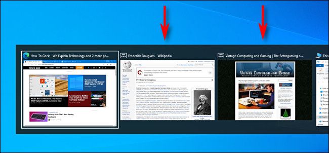 Пример: вкладки Microsoft Edge отображаются отдельными элементами в переключателе Alt+Tab