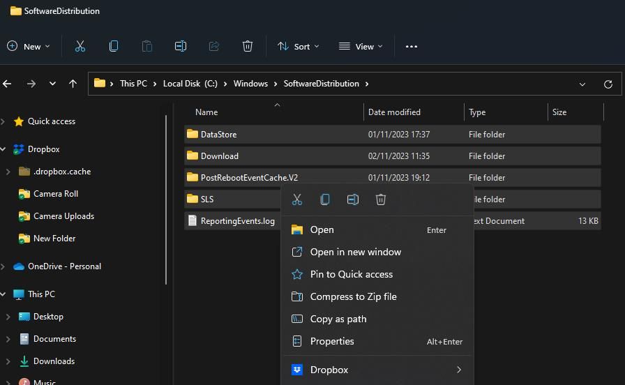 Окно Проводника, папка SoftwareDistribution