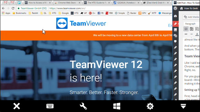 Нижняя панель управления с командами TeamViewer на мобильном устройстве