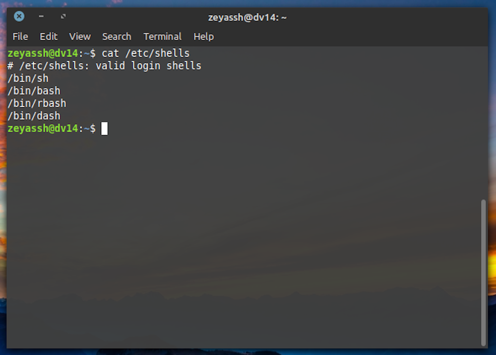Вывод /etc/shells — список доступных оболочек