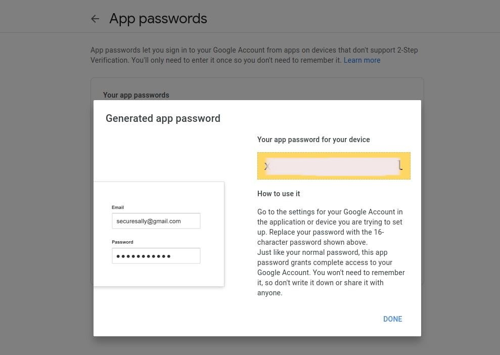 Сгенерированный пароль приложения