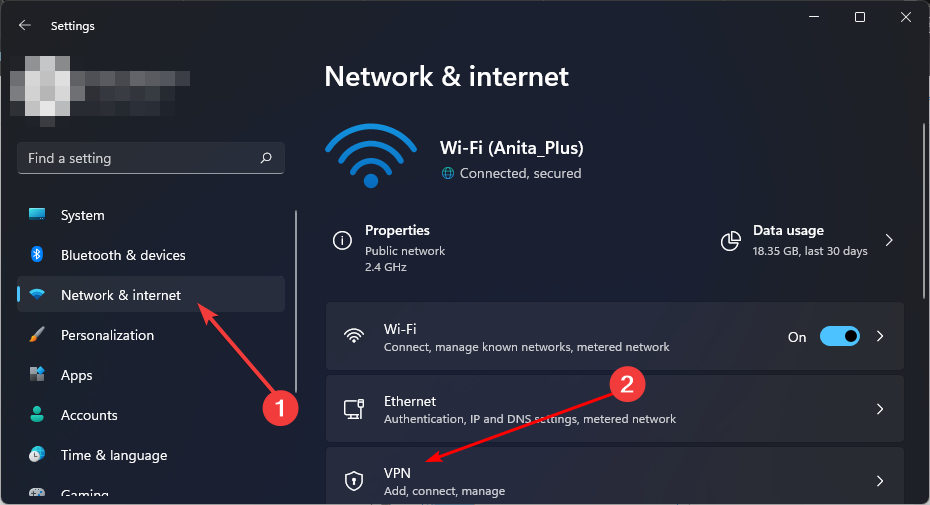 Сеть и интернет — раздел VPN в Параметрах