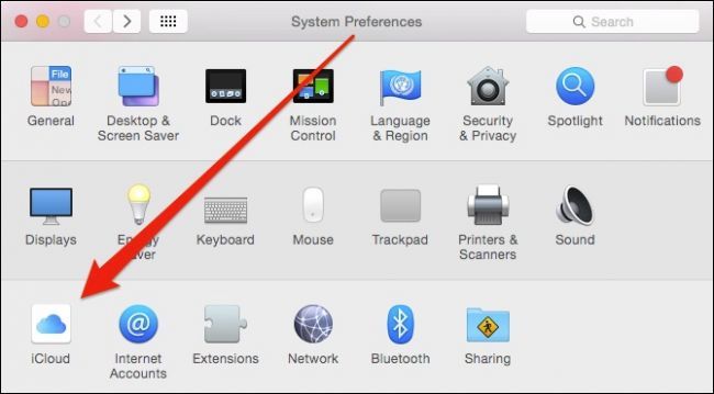 Окно Системных настроек с иконкой iCloud