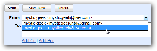 Выбор адреса отправителя в интерфейсе создания письма