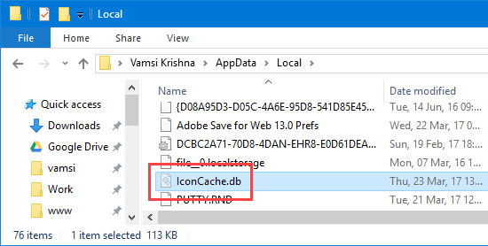 Файл IconCache.db в папке Local готов к удалению