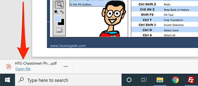 Панель загрузок в Microsoft Edge, расположенная внизу окна браузера