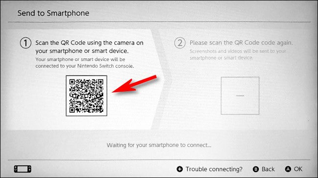 Первый QR‑код на экране Switch — сканируйте камерой смартфона, чтобы подключиться к сети.