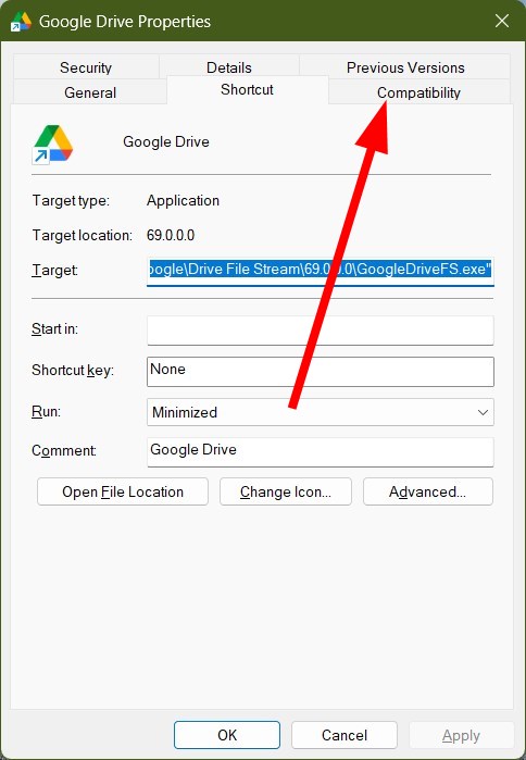 Вкладка совместимости в свойствах ярлыка
