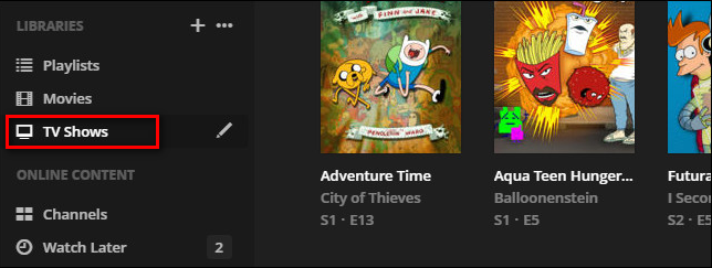 Список библиотек в веб-панели Plex