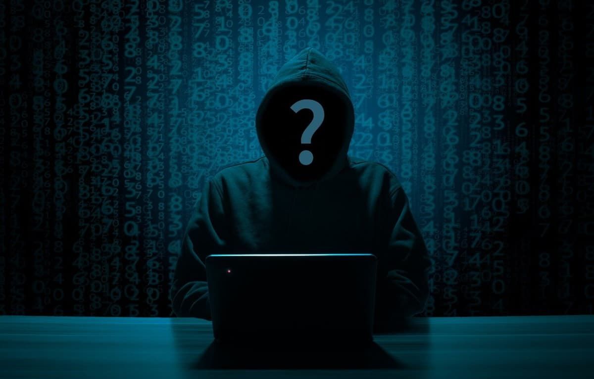 Анонимный пользователь с ноутбуком в полумраке