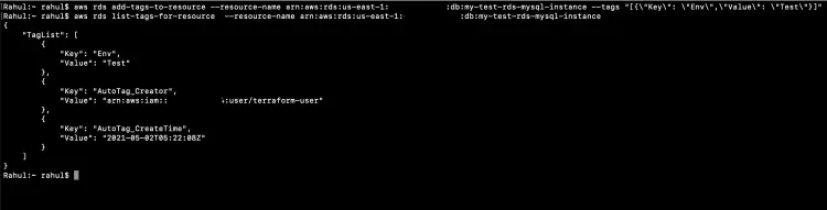 Добавление и просмотр тегов для RDS