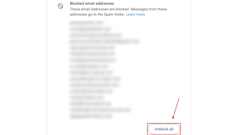 Изображение: опция разблокировать всё в Gmail через аккаунт Google