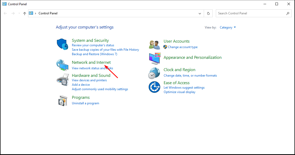 Скриншот: панель Сеть и Интернет в Панели управления