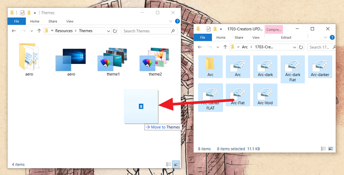 Копирование файлов темы в папку ресурсов Windows