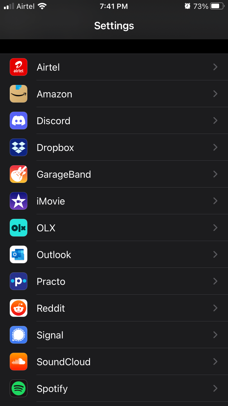 Открыть приложение «Настройки» на iOS