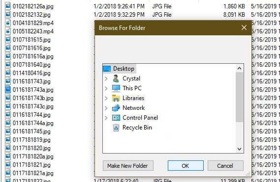Окно выбора папки для экспорта восстановленного файла