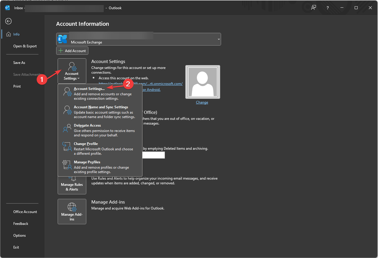 Параметры учётной записи