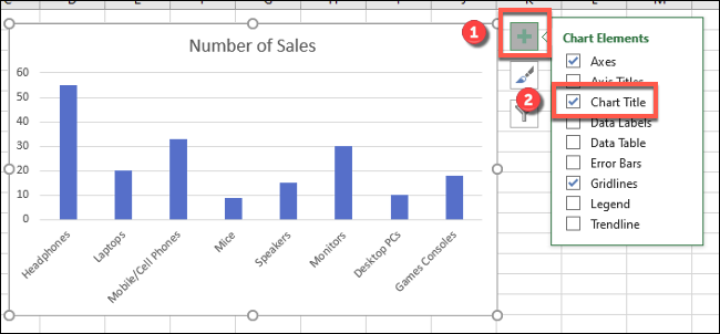 Нажмите зелёный плюс рядом с диаграммой, затем снимите флажок Заголовок диаграммы чтобы убрать заголовок