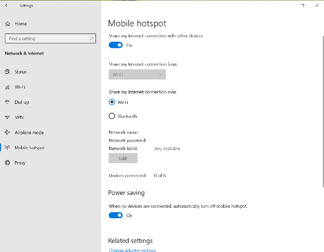Включение мобильной точки доступа в Windows